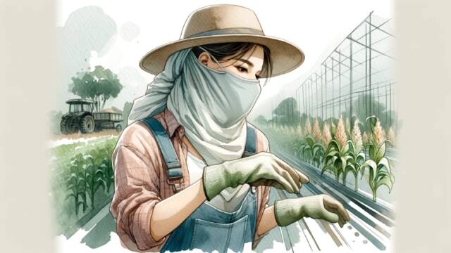 女性　マスク　農作業